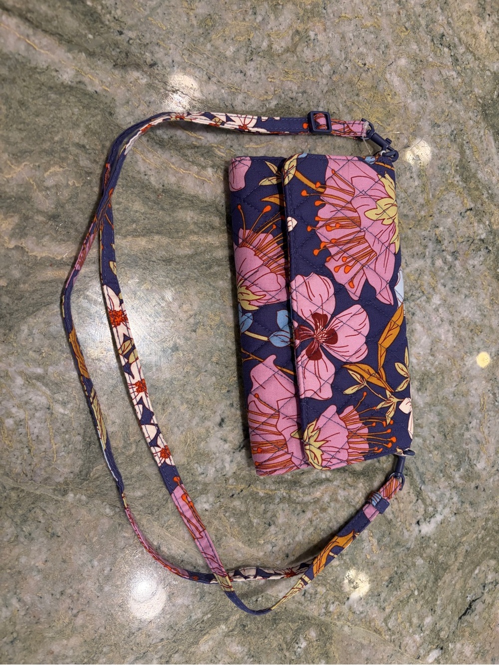 Vera Bradley Navy Crossbody with Pink Floral Print